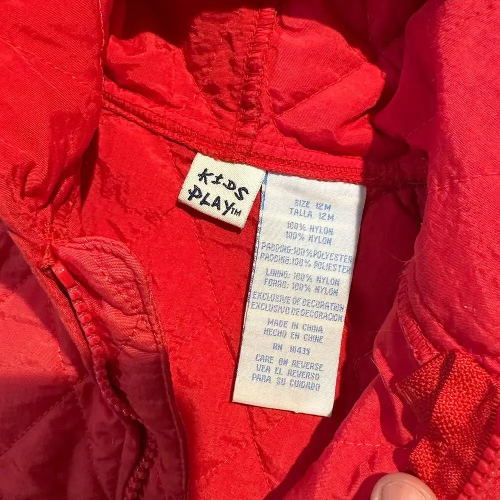 Vintage Kids Play Red Quilted Hooded Vest Gender Neutral Sz 12 mo